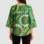Bowls Australia Custom Kimono Sleeve Blouse Aboriginal Art National Color - Aussie Hoodie