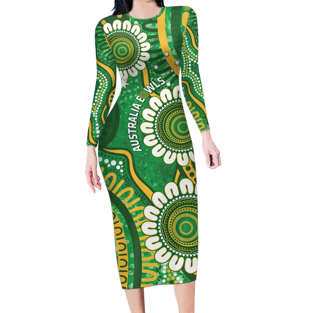 Bowls Australia Custom Long Sleeve Bodycon Dress Aboriginal Art National Color - Aussie Hoodie