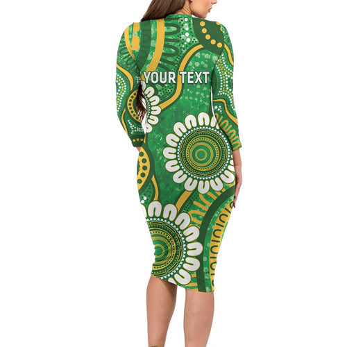 Bowls Australia Custom Long Sleeve Bodycon Dress Aboriginal Art National Color - Aussie Hoodie