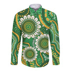Bowls Australia Custom Long Sleeve Button Shirt Aboriginal Art National Color - Aussie Hoodie