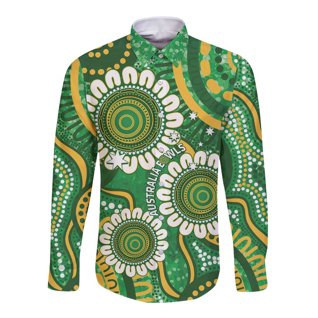 Bowls Australia Custom Long Sleeve Button Shirt Aboriginal Art National Color - Aussie Hoodie