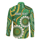 Bowls Australia Custom Long Sleeve Button Shirt Aboriginal Art National Color - Aussie Hoodie