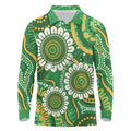 Bowls Australia Custom Long Sleeve Polo Shirt Aboriginal Art National Color - Aussie Hoodie
