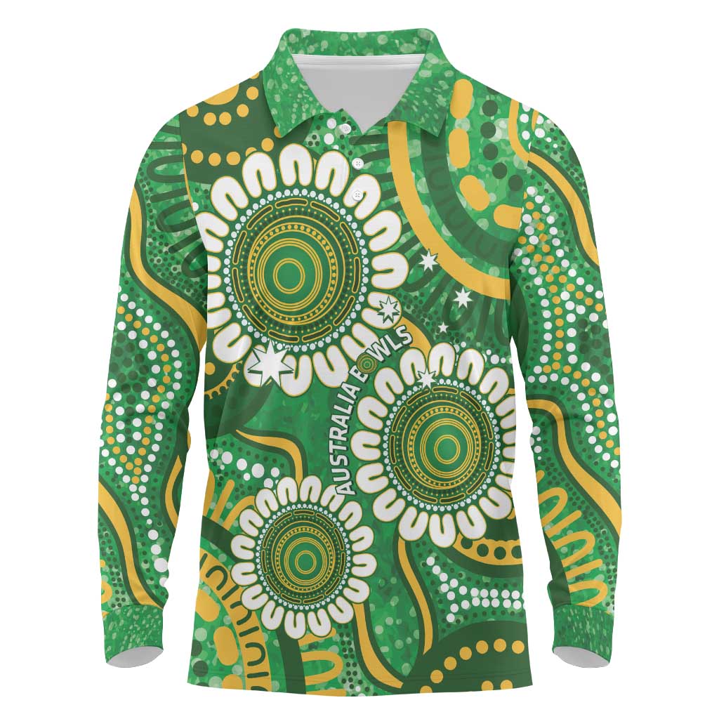 Bowls Australia Custom Long Sleeve Polo Shirt Aboriginal Art National Color - Aussie Hoodie