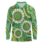 Bowls Australia Custom Long Sleeve Polo Shirt Aboriginal Art National Color - Aussie Hoodie