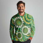 Bowls Australia Custom Long Sleeve Polo Shirt Aboriginal Art National Color - Aussie Hoodie