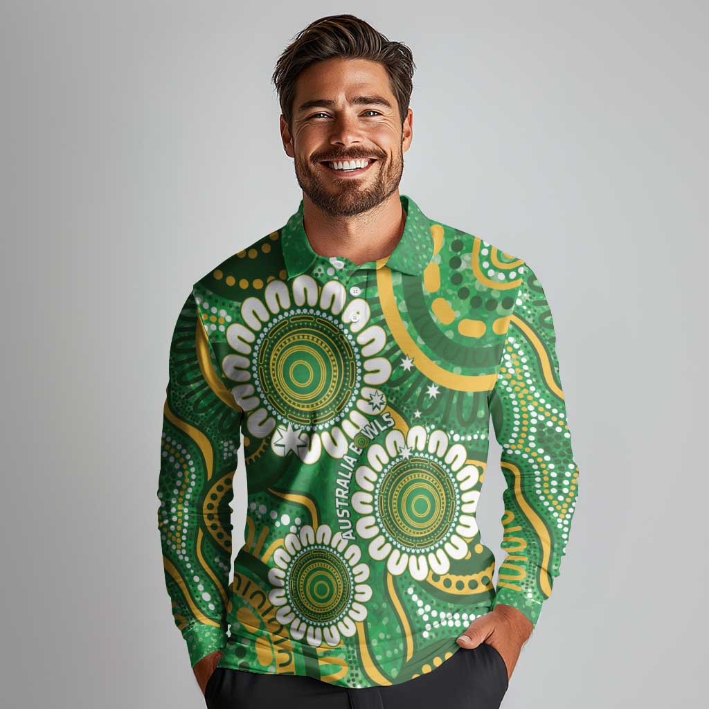 Bowls Australia Custom Long Sleeve Polo Shirt Aboriginal Art National Color - Aussie Hoodie