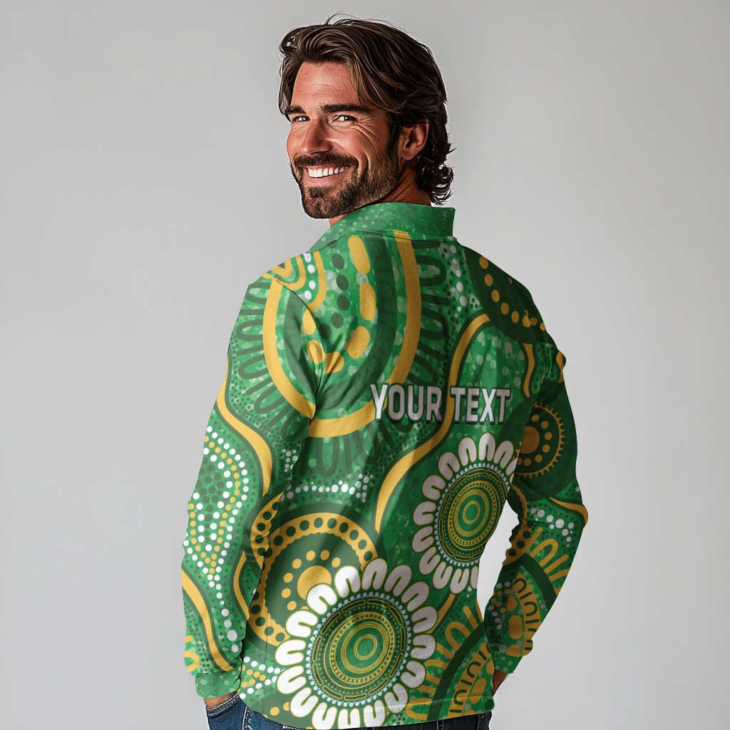 Bowls Australia Custom Long Sleeve Polo Shirt Aboriginal Art National Color - Aussie Hoodie