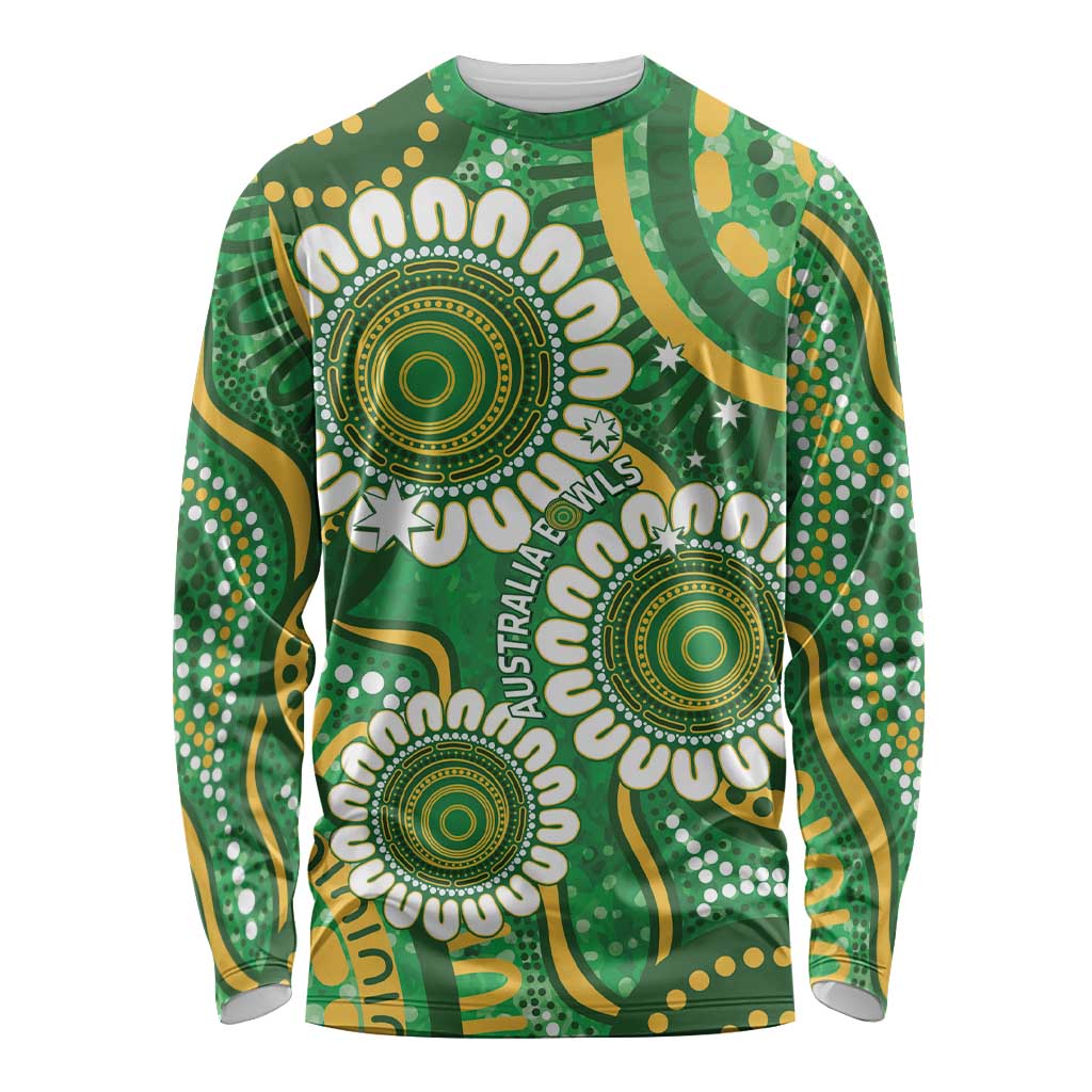 Bowls Australia Custom Long Sleeve Shirt Aboriginal Art National Color - Aussie Hoodie