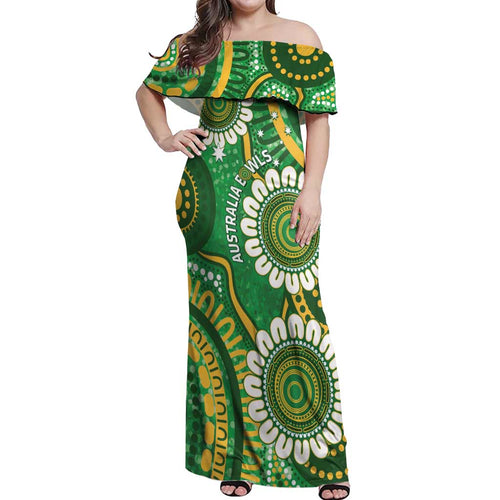 Bowls Australia Custom Off Shoulder Maxi Dress Aboriginal Art National Color - Aussie Hoodie