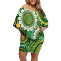 Bowls Australia Custom Off Shoulder Short Dress Aboriginal Art National Color - Aussie Hoodie