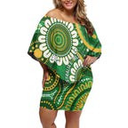 Bowls Australia Custom Off Shoulder Short Dress Aboriginal Art National Color - Aussie Hoodie