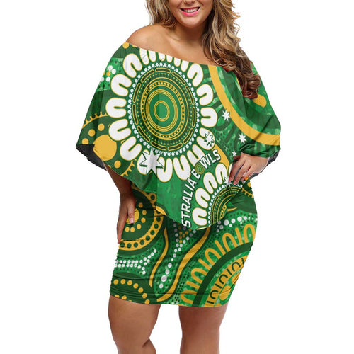 Bowls Australia Custom Off Shoulder Short Dress Aboriginal Art National Color - Aussie Hoodie