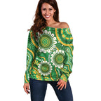 Bowls Australia Custom Off Shoulder Sweater Aboriginal Art National Color - Aussie Hoodie
