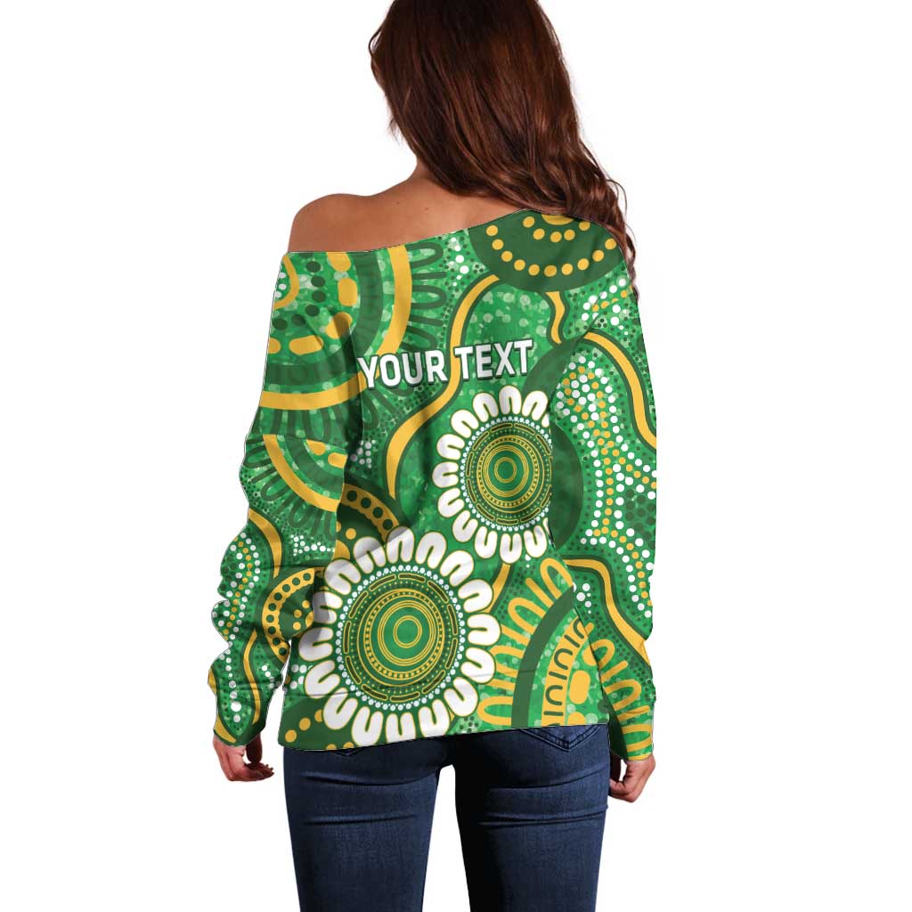 Bowls Australia Custom Off Shoulder Sweater Aboriginal Art National Color - Aussie Hoodie