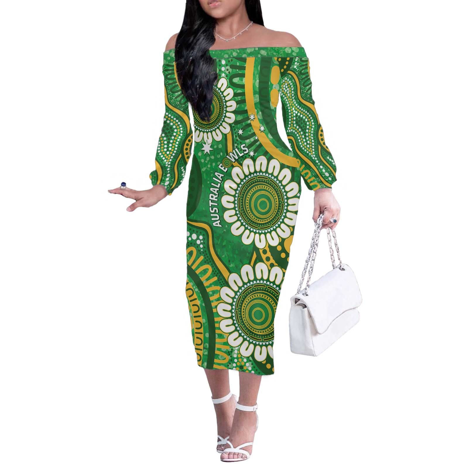 Bowls Australia Custom Off The Shoulder Long Sleeve Dress Aboriginal Art National Color - Aussie Hoodie