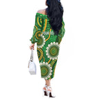 Bowls Australia Custom Off The Shoulder Long Sleeve Dress Aboriginal Art National Color - Aussie Hoodie