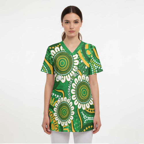 Bowls Australia Custom Scrub Top Aboriginal Art National Color - Aussie Hoodie