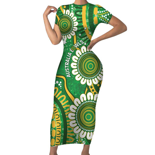 Bowls Australia Custom Short Sleeve Bodycon Dress Aboriginal Art National Color - Aussie Hoodie