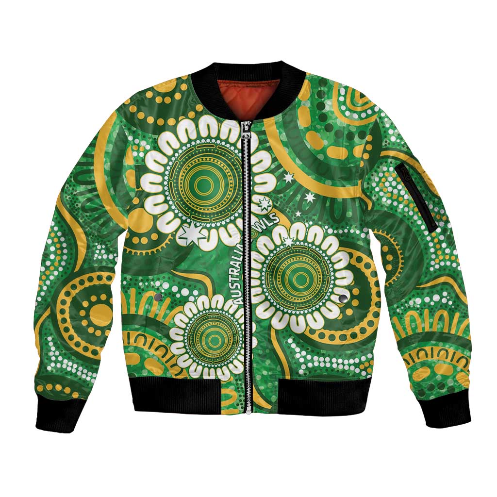 Bowls Australia Custom Sleeve Zip Bomber Jacket Aboriginal Art National Color - Aussie Hoodie