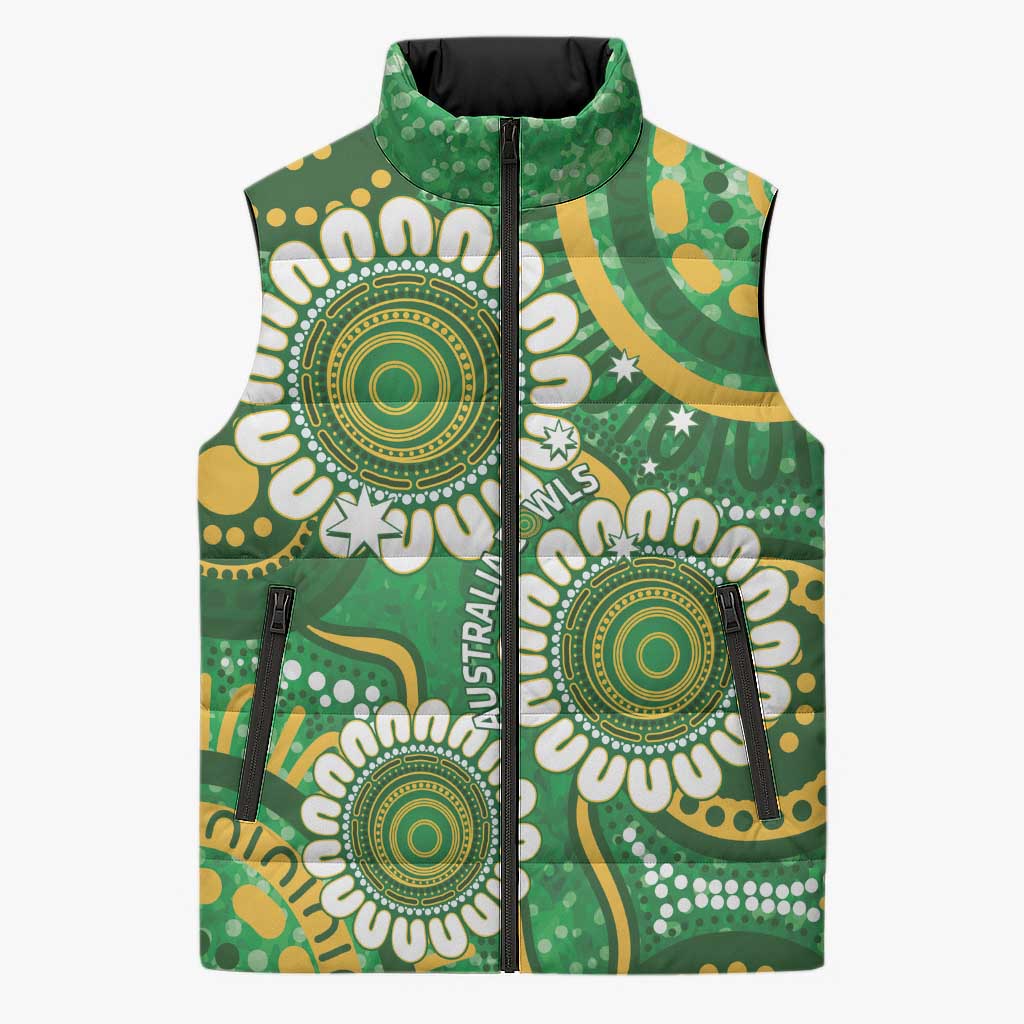 Bowls Australia Custom Sleeveless Puffer Jacket Aboriginal Art National Color - Aussie Hoodie