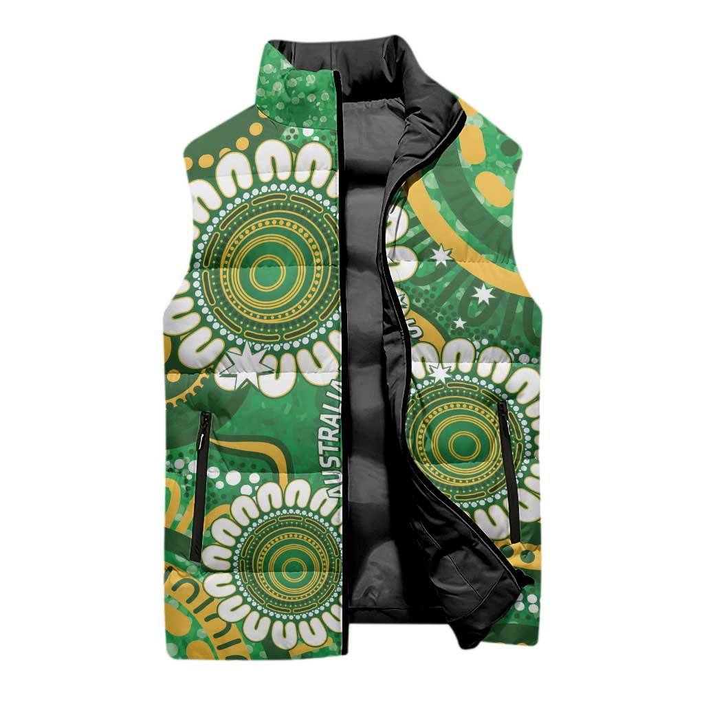 Bowls Australia Custom Sleeveless Puffer Jacket Aboriginal Art National Color - Aussie Hoodie