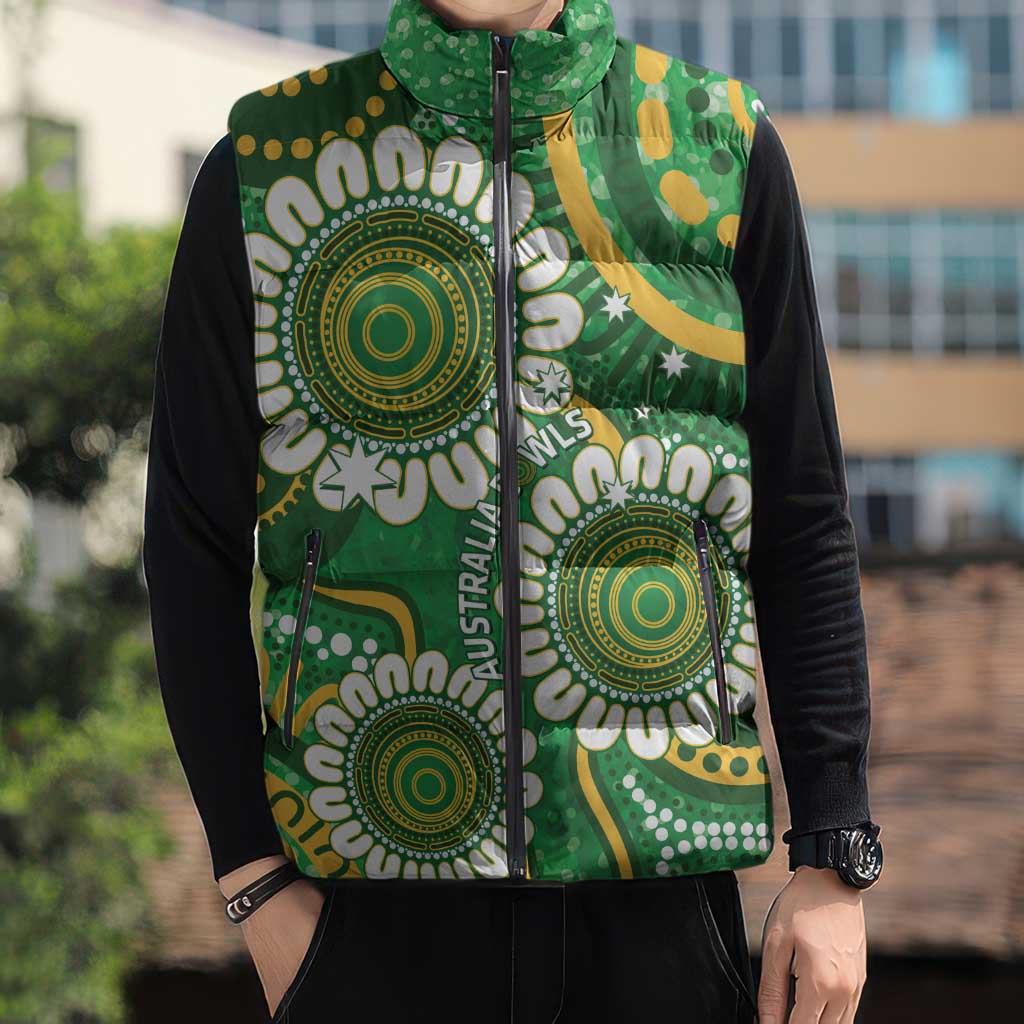 Bowls Australia Custom Sleeveless Puffer Jacket Aboriginal Art National Color - Aussie Hoodie