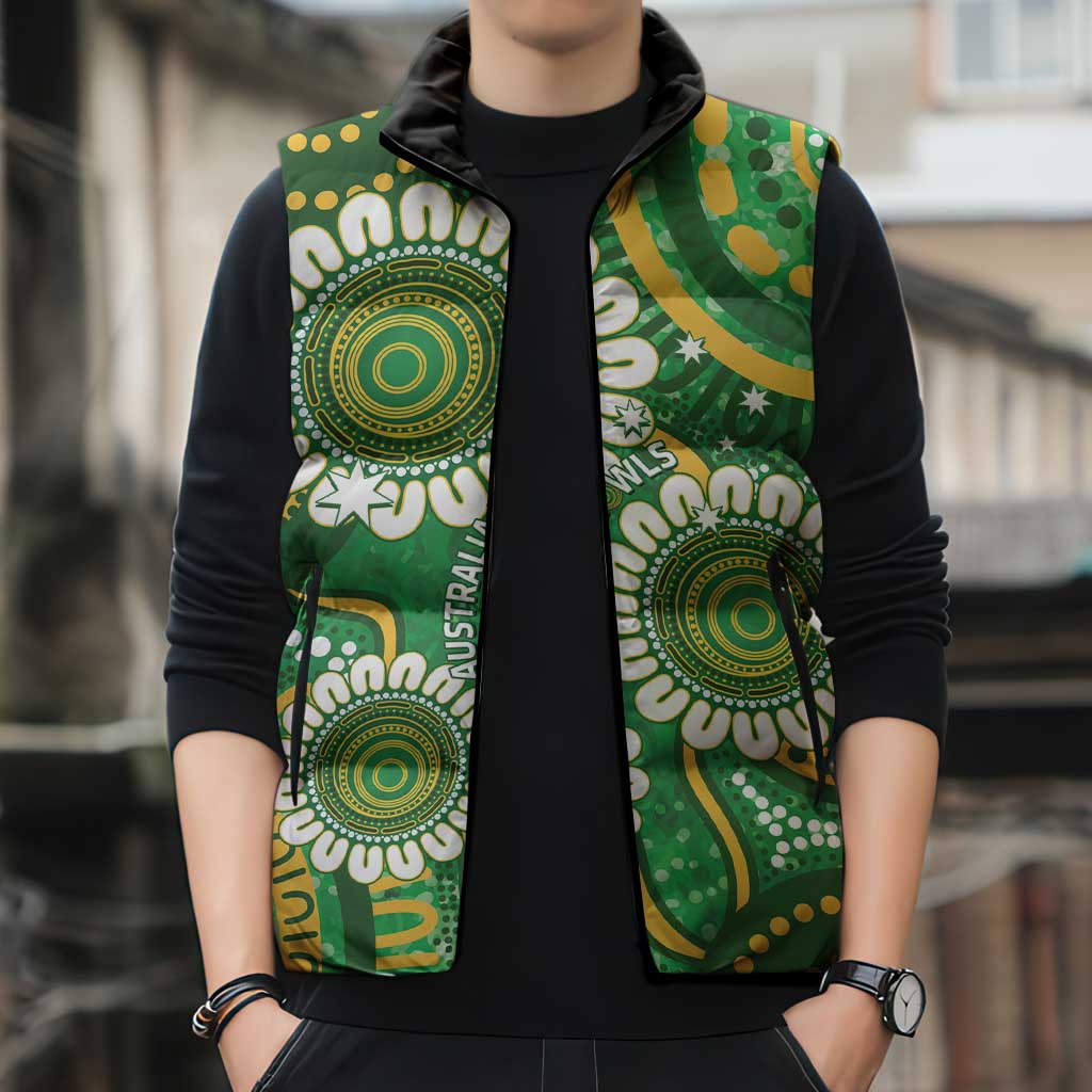 Bowls Australia Custom Sleeveless Puffer Jacket Aboriginal Art National Color - Aussie Hoodie