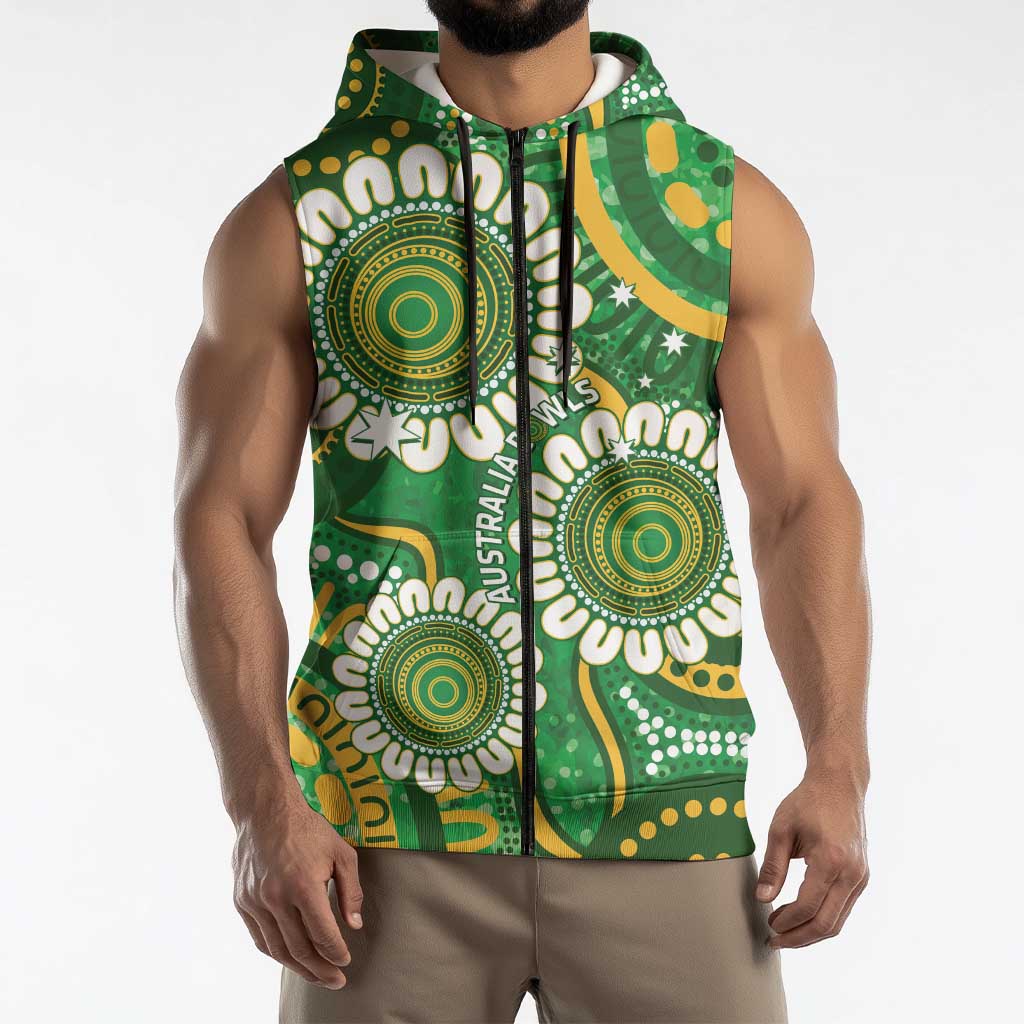 Bowls Australia Custom Sleeveless Zip Hoodie Aboriginal Art National Color - Aussie Hoodie