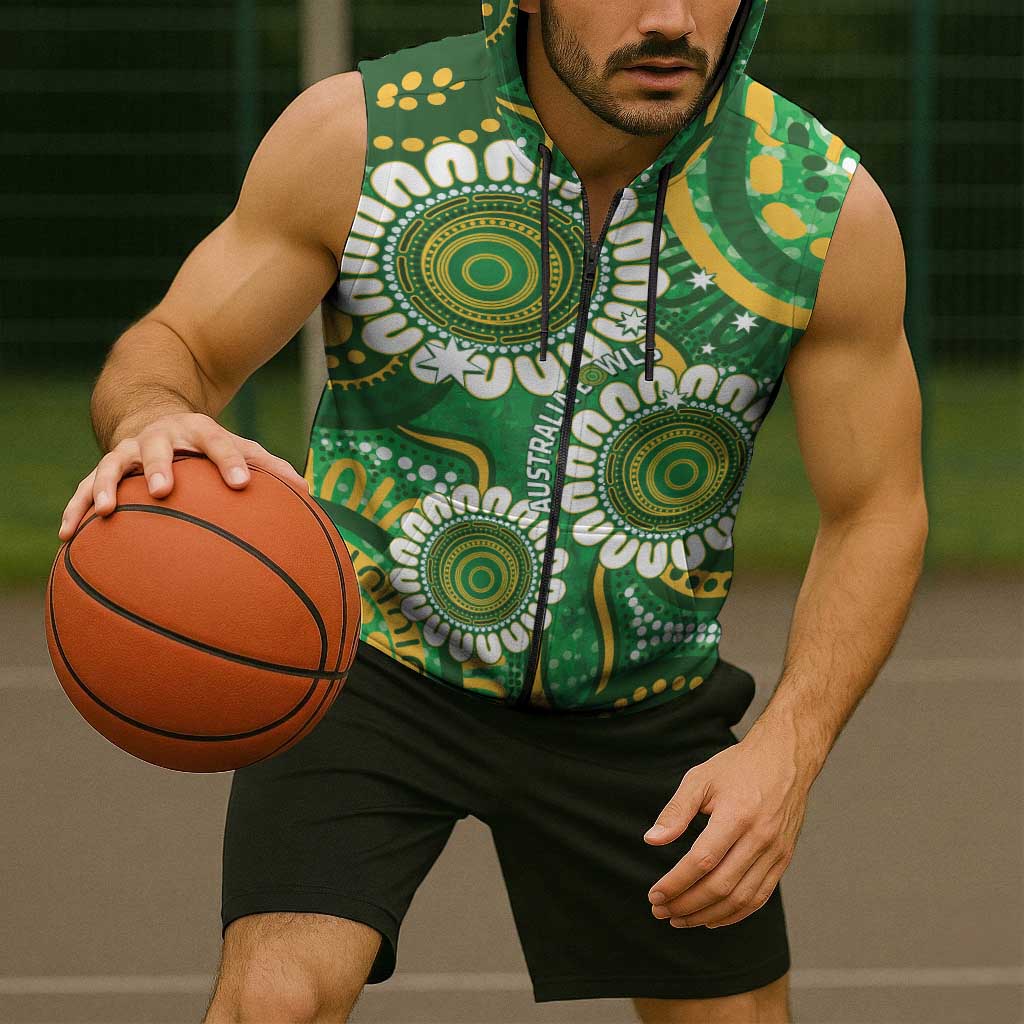 Bowls Australia Custom Sleeveless Zip Hoodie Aboriginal Art National Color - Aussie Hoodie