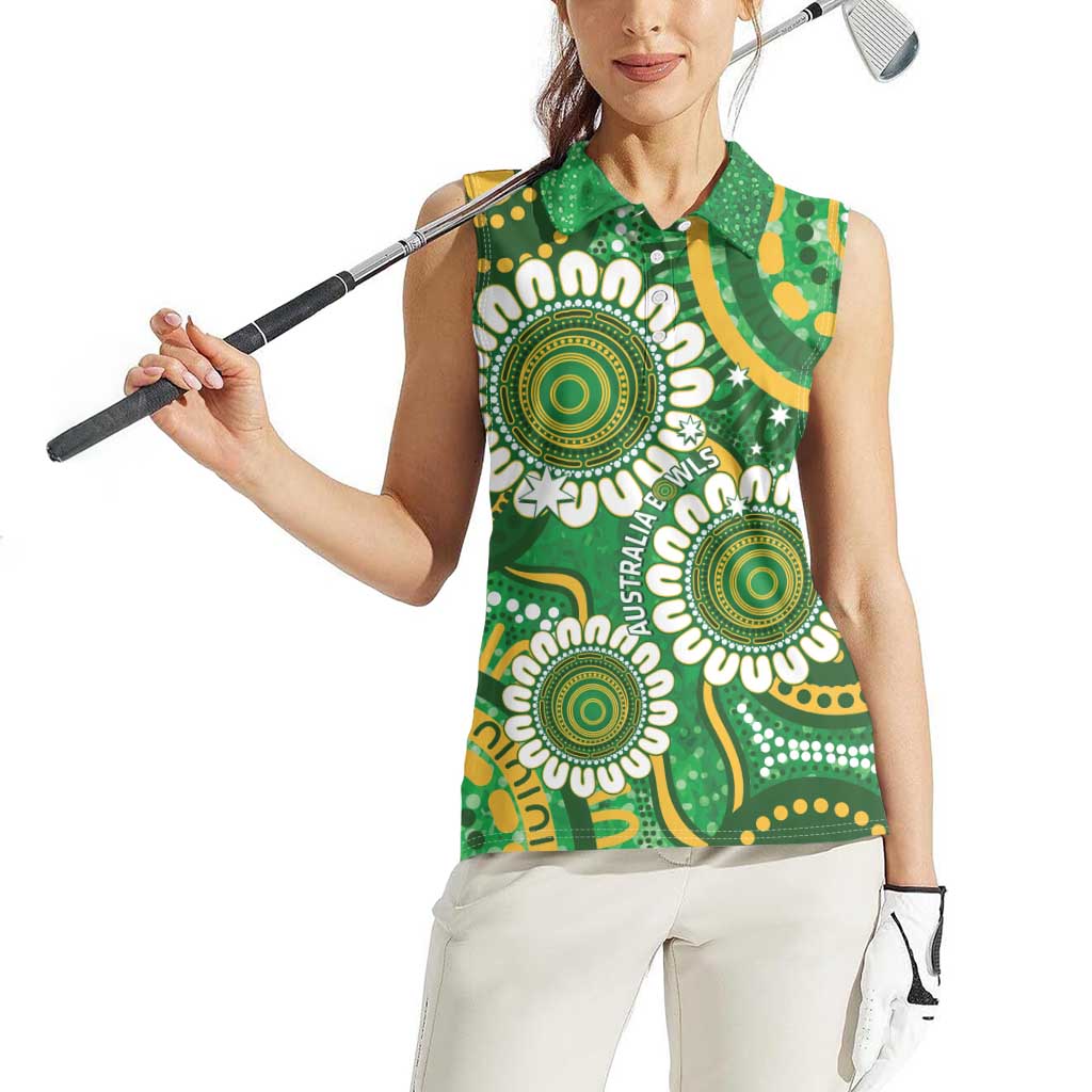 Bowls Australia Custom Women Sleeveless Polo Shirt Aboriginal Art National Color - Aussie Hoodie