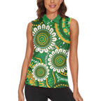 Bowls Australia Custom Women Sleeveless Polo Shirt Aboriginal Art National Color - Aussie Hoodie