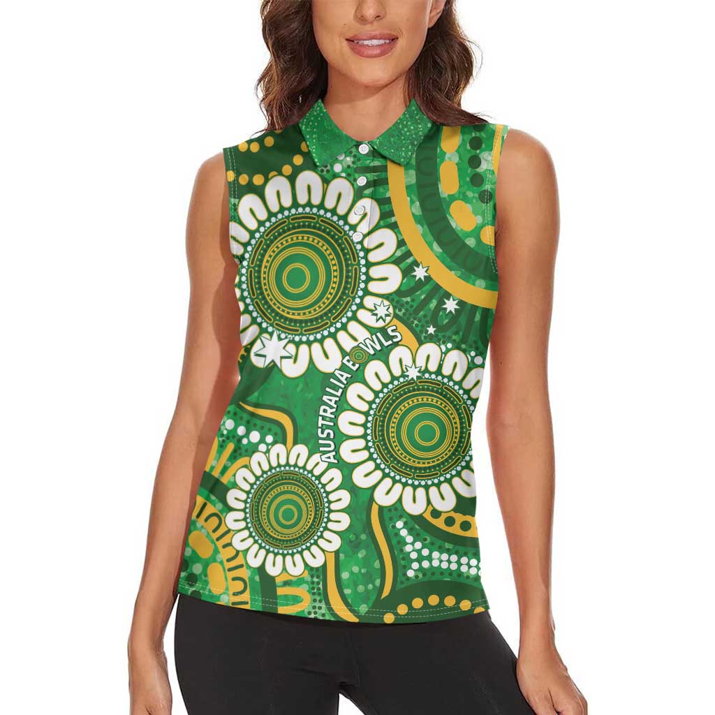 Bowls Australia Custom Women Sleeveless Polo Shirt Aboriginal Art National Color - Aussie Hoodie