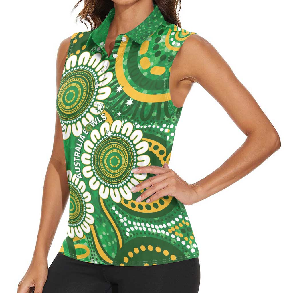 Bowls Australia Custom Women Sleeveless Polo Shirt Aboriginal Art National Color - Aussie Hoodie