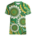 Bowls Australia Custom Women V-Neck T-Shirt Aboriginal Art National Color - Aussie Hoodie