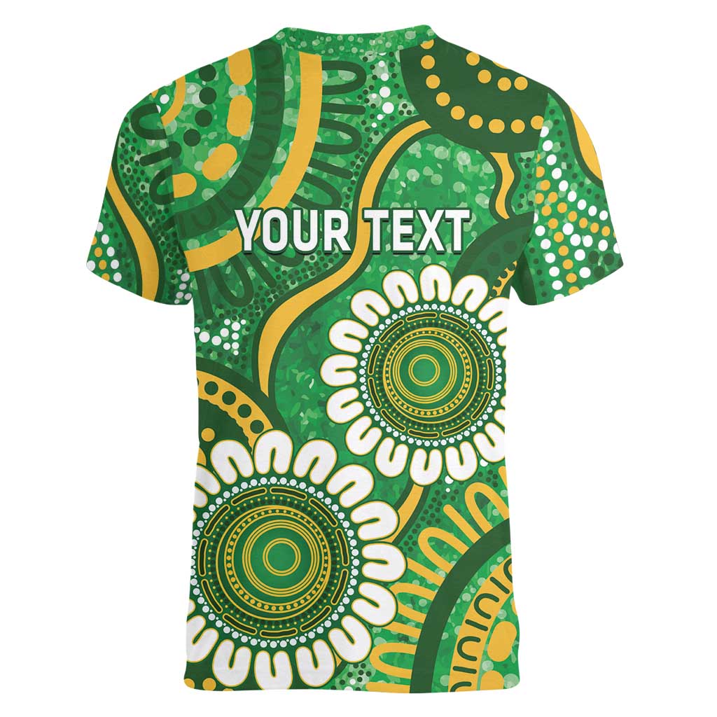 Bowls Australia Custom Women V-Neck T-Shirt Aboriginal Art National Color - Aussie Hoodie