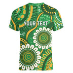 Bowls Australia Custom Women V-Neck T-Shirt Aboriginal Art National Color - Aussie Hoodie