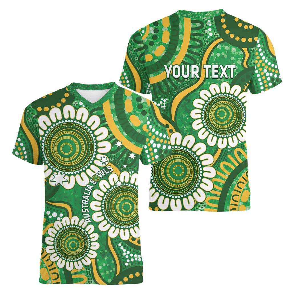 Bowls Australia Custom Women V-Neck T-Shirt Aboriginal Art National Color - Aussie Hoodie