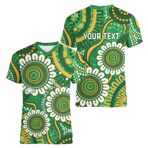 Bowls Australia Custom Women V-Neck T-Shirt Aboriginal Art National Color - Aussie Hoodie