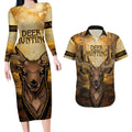Personalised Deer Hunting Couples Matching Long Sleeve Bodycon Dress and Hawaiian Shirt Forest Vibes
