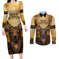 Personalised Deer Hunting Couples Matching Long Sleeve Bodycon Dress and Long Sleeve Button Shirt Forest Vibes