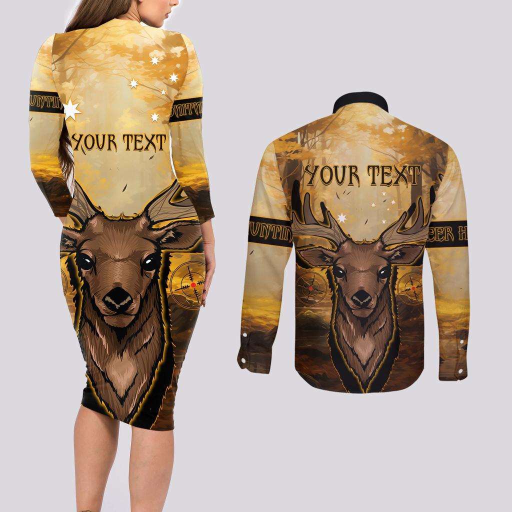Personalised Deer Hunting Couples Matching Long Sleeve Bodycon Dress and Long Sleeve Button Shirt Forest Vibes