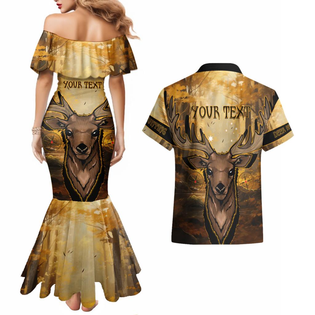Personalised Deer Hunting Couples Matching Mermaid Dress and Hawaiian Shirt Forest Vibes