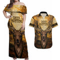 Personalised Deer Hunting Couples Matching Off Shoulder Maxi Dress and Hawaiian Shirt Forest Vibes