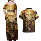 Personalised Deer Hunting Couples Matching Off Shoulder Maxi Dress and Hawaiian Shirt Forest Vibes