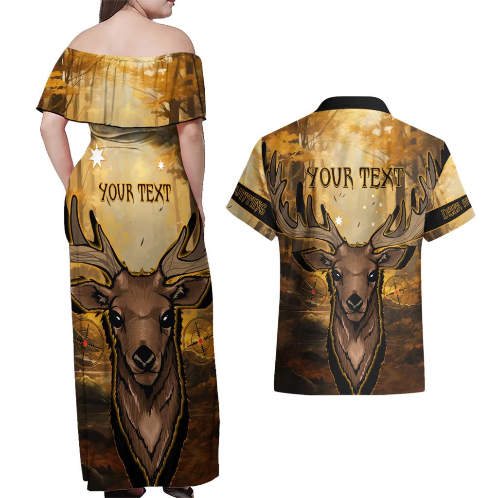 Personalised Deer Hunting Couples Matching Off Shoulder Maxi Dress and Hawaiian Shirt Forest Vibes