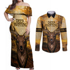 Personalised Deer Hunting Couples Matching Off Shoulder Maxi Dress and Long Sleeve Button Shirt Forest Vibes