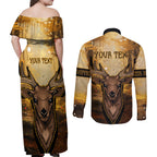 Personalised Deer Hunting Couples Matching Off Shoulder Maxi Dress and Long Sleeve Button Shirt Forest Vibes