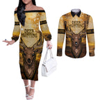 Personalised Deer Hunting Couples Matching Off The Shoulder Long Sleeve Dress and Long Sleeve Button Shirt Forest Vibes