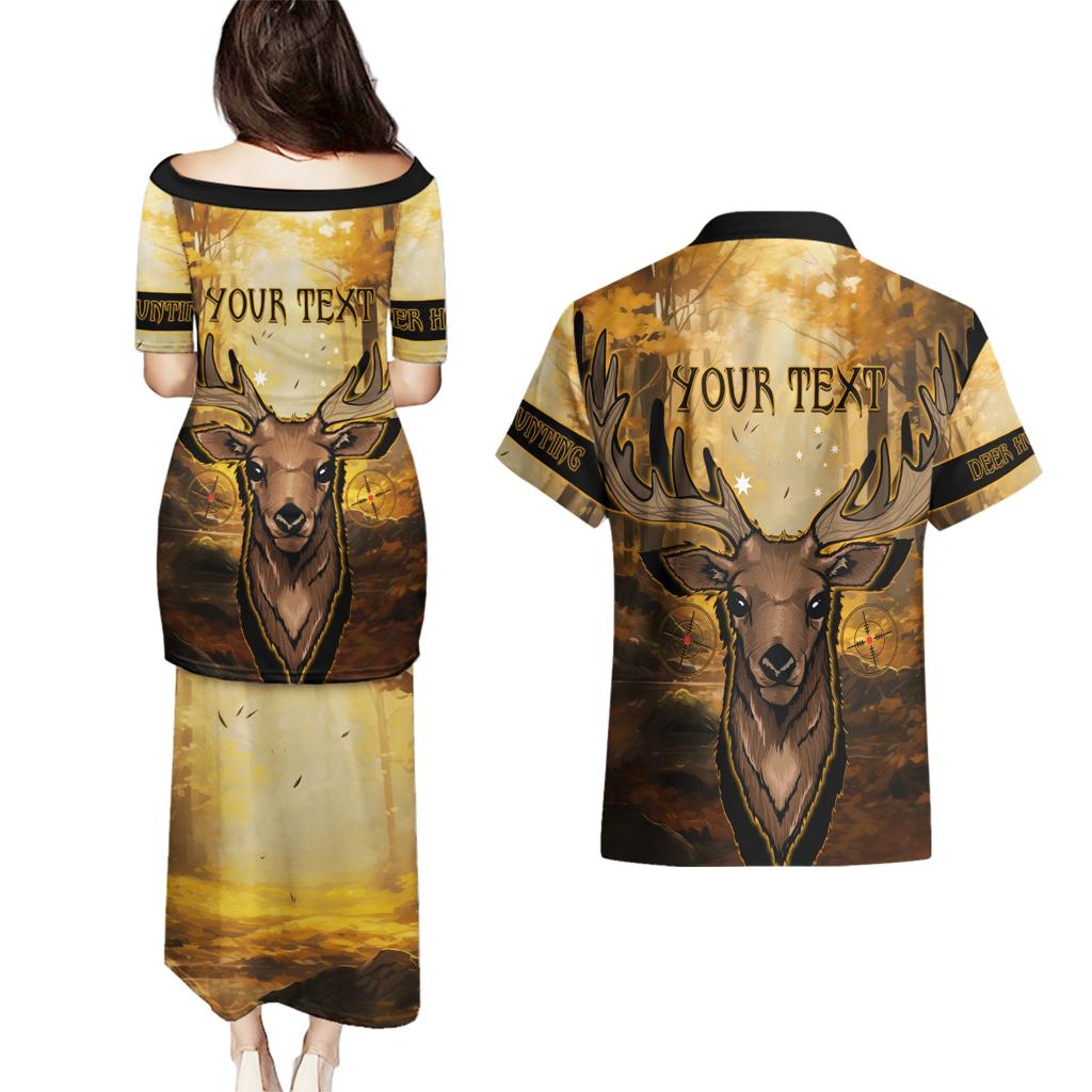 Personalised Deer Hunting Couples Matching Puletasi and Hawaiian Shirt Forest Vibes